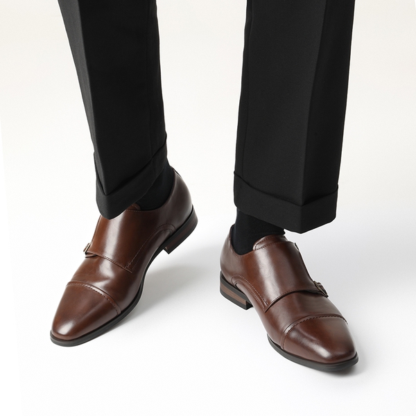 Men's Wide Monk Strap Oxford Shoes - BROWN - 5